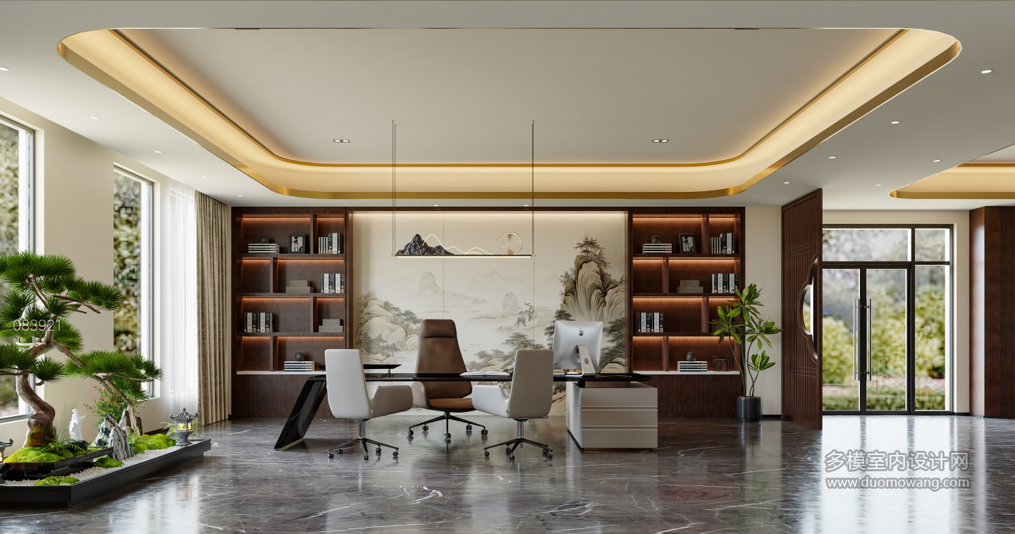 中式经理办公室办公桌特写