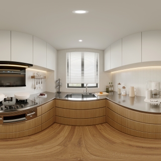 日式原木厨房全景