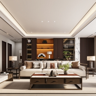 新中式客餐厅沙发墙