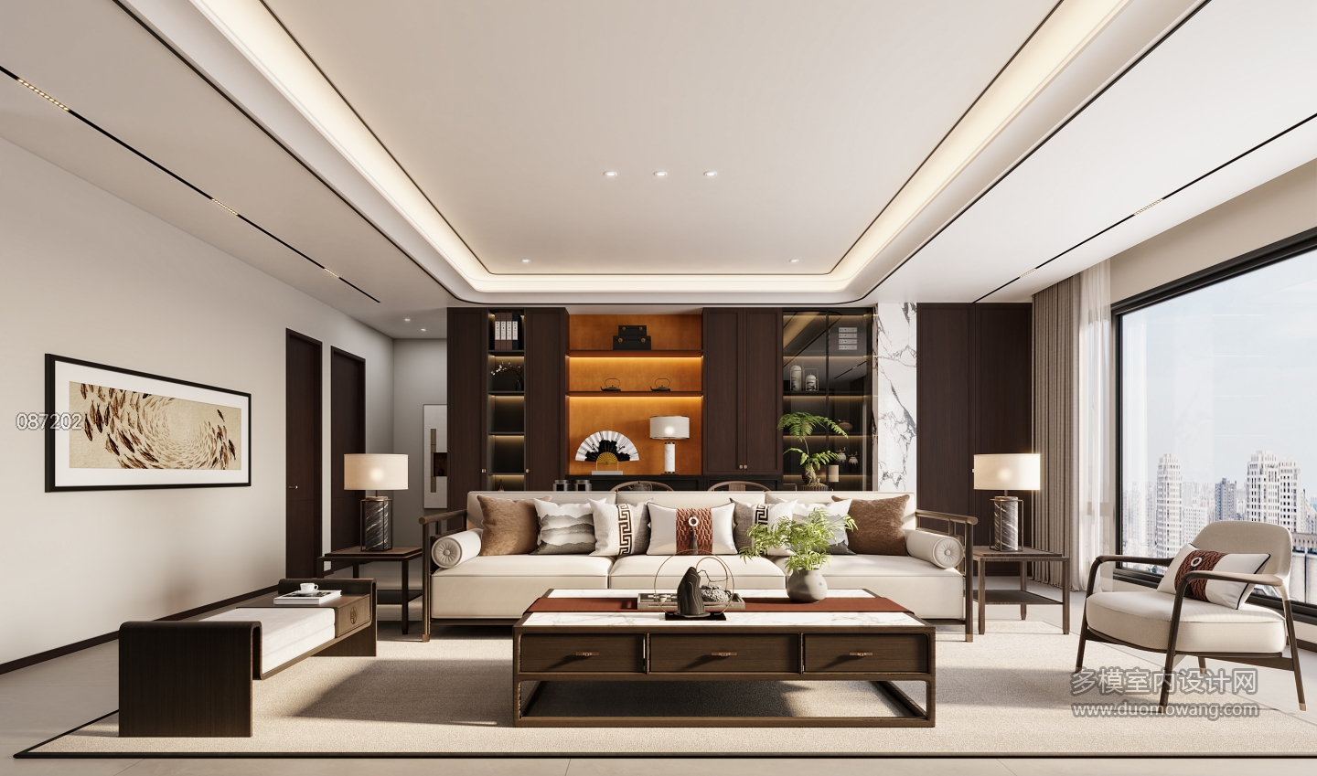 新中式客餐厅沙发墙