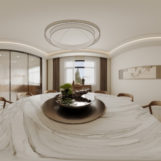 新中式一层餐厅全景