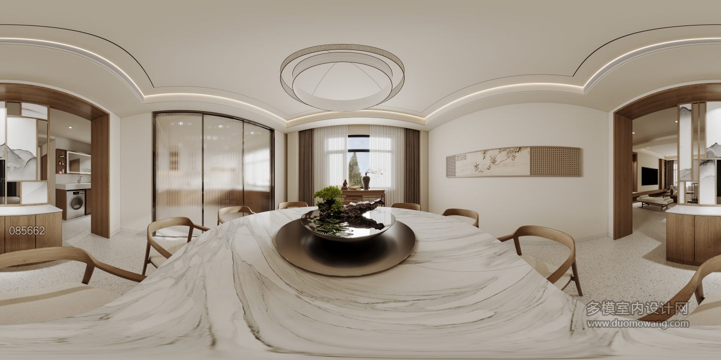 新中式一层餐厅全景