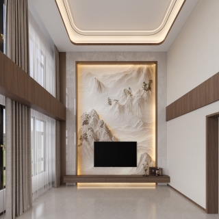 现代挑空背景墙