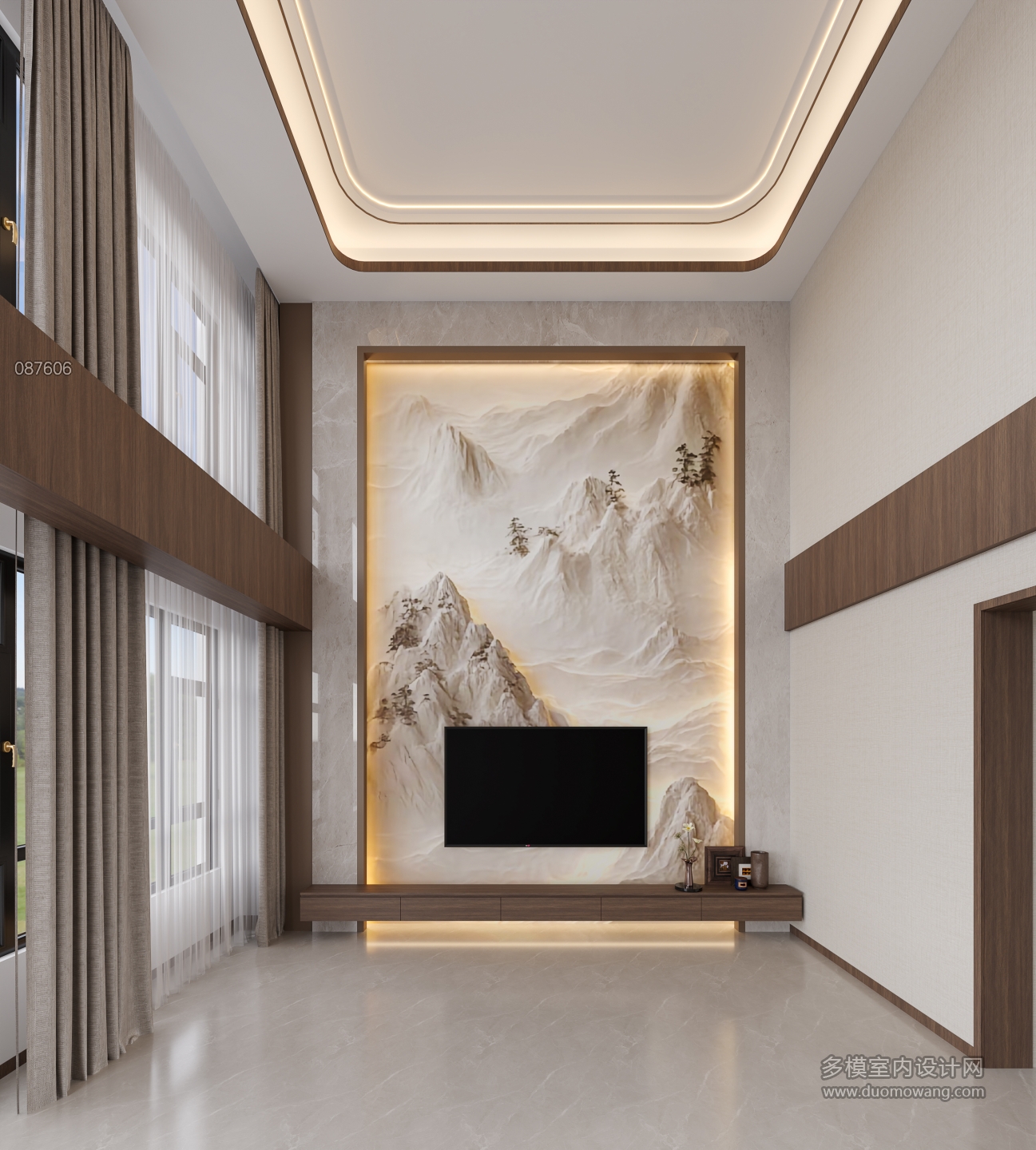 现代挑空背景墙