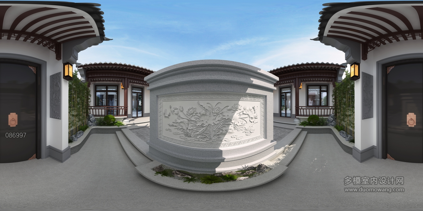 中式三合院大门入口全景