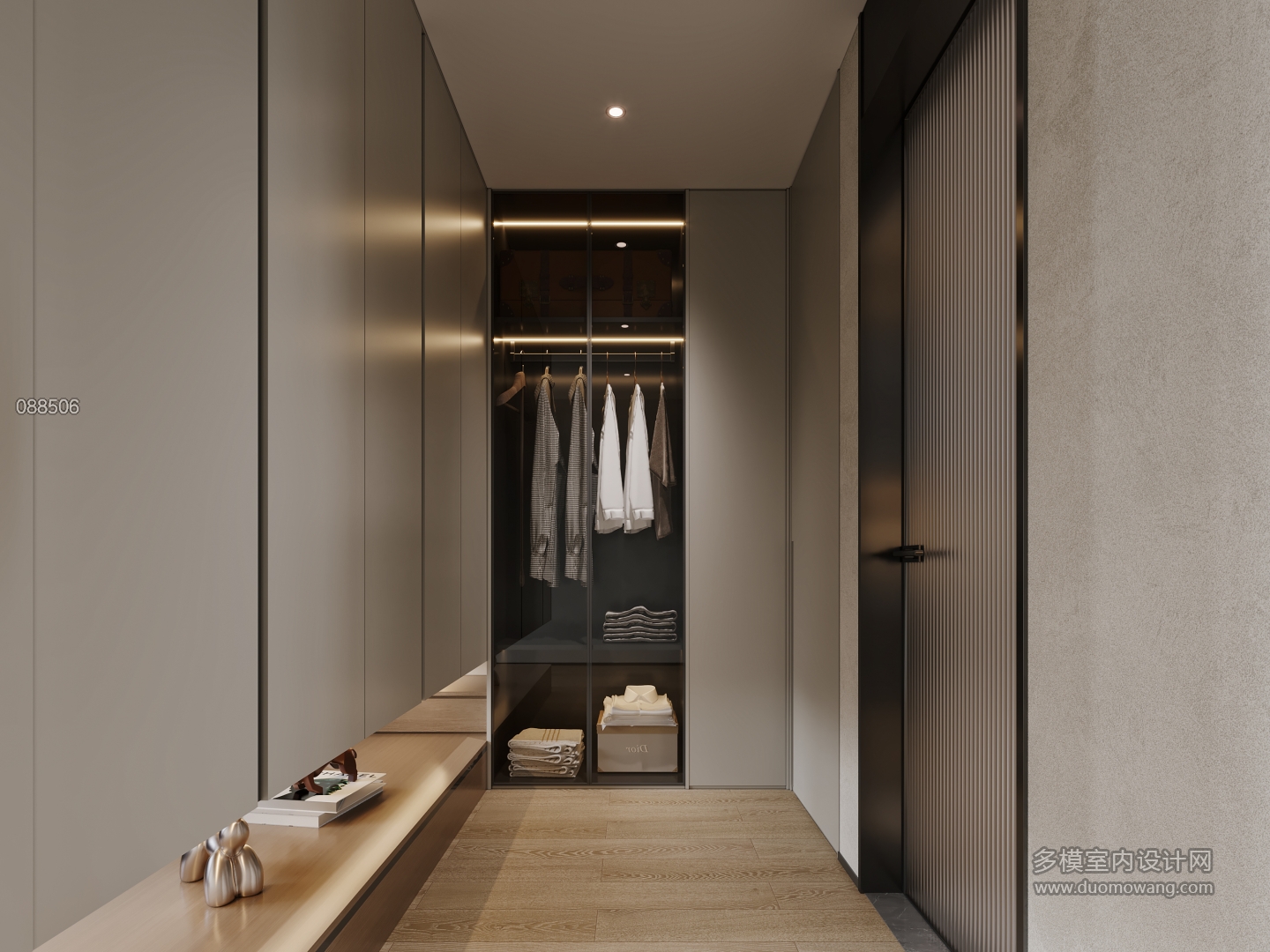 现代主卧室衣帽间特写