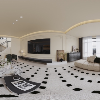 法式奶油一层客厅全景