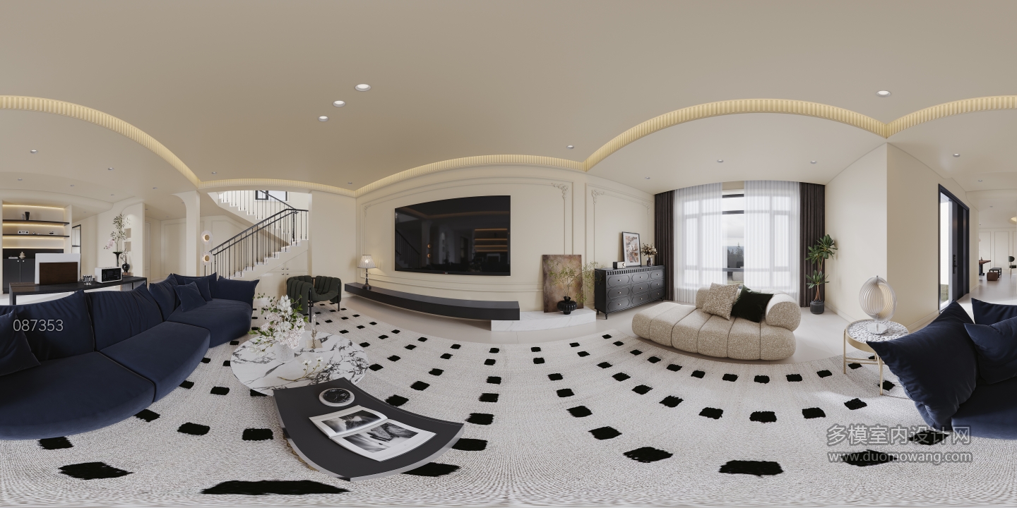 法式奶油一层客厅全景