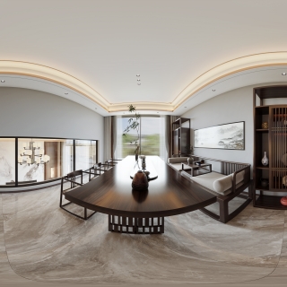 新中式二楼书房全景