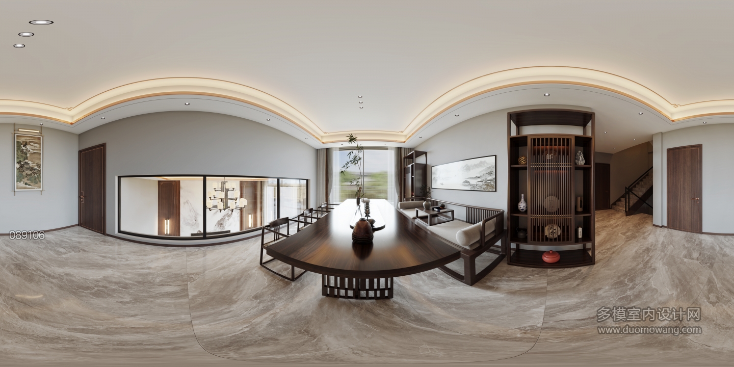 新中式二楼书房全景