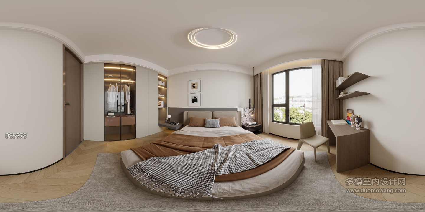 现代二楼卧室全景