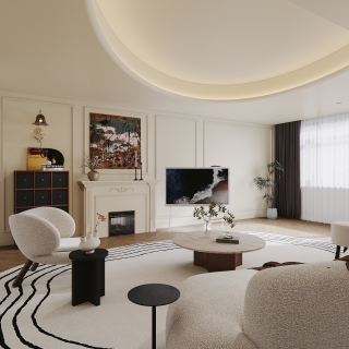 法式奶油二层客厅