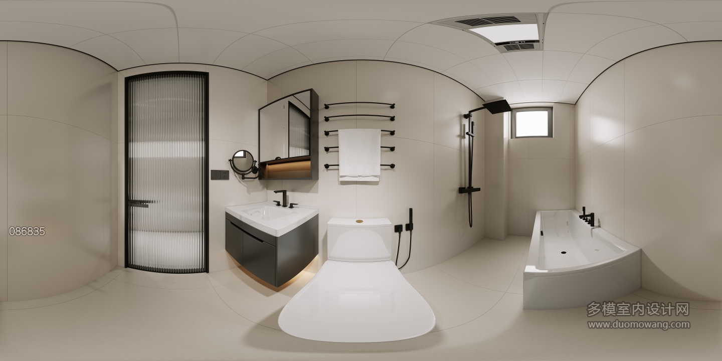 现代奶油主卫全景