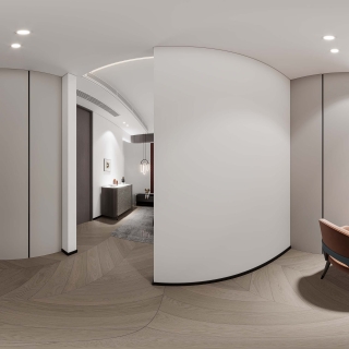 现代2楼主卧衣帽间全景