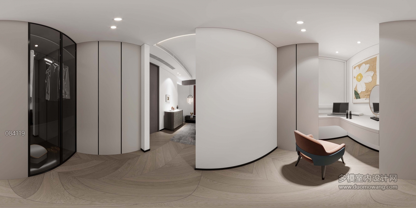 现代2楼主卧衣帽间全景