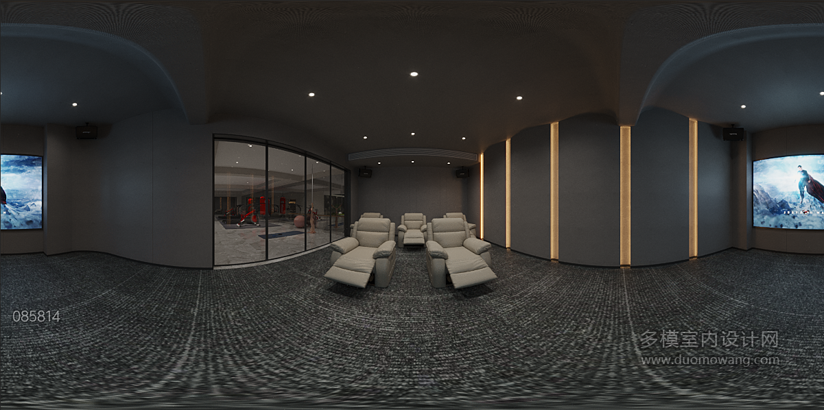 现代负一层影音室全景