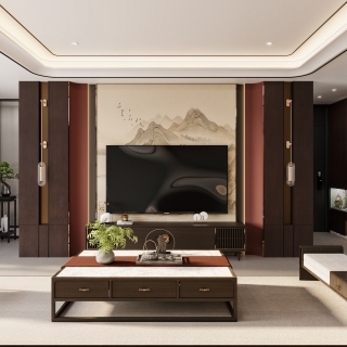 新中式客餐厅电视墙