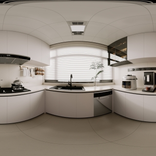 现代奶油厨房全景