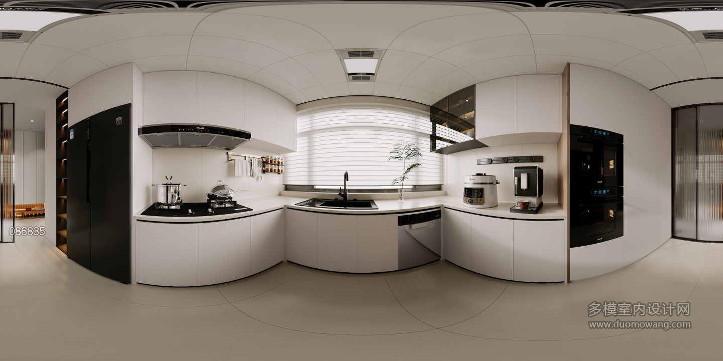 现代奶油厨房全景
