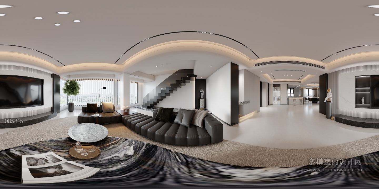 现代 黑白灰 客厅 全景