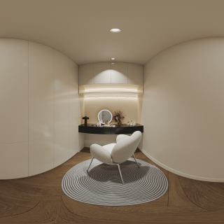 法式奶油三层右侧卧室衣帽间全景