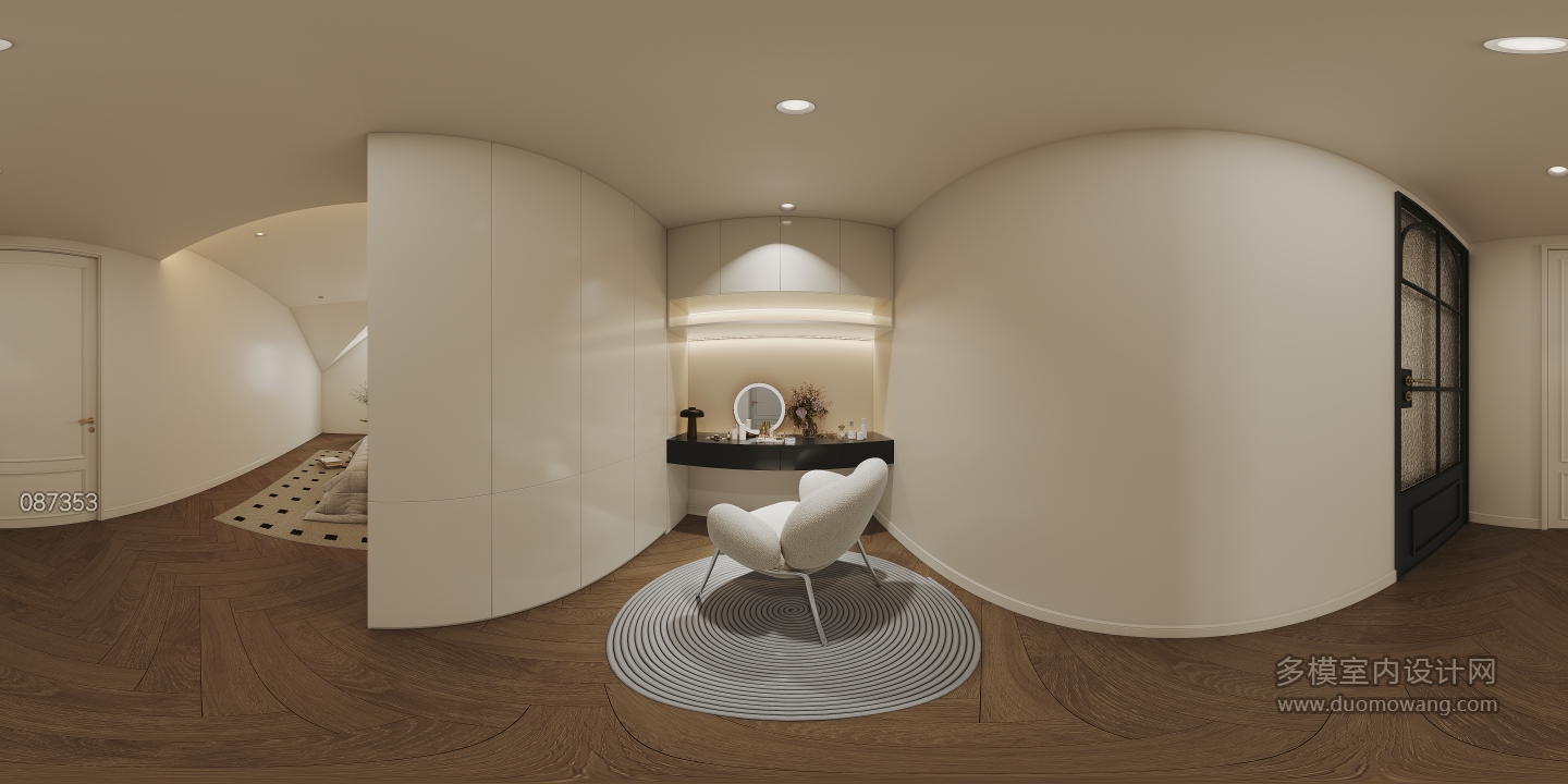 法式奶油三层右侧卧室衣帽间全景