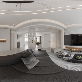 现代一层客厅全景