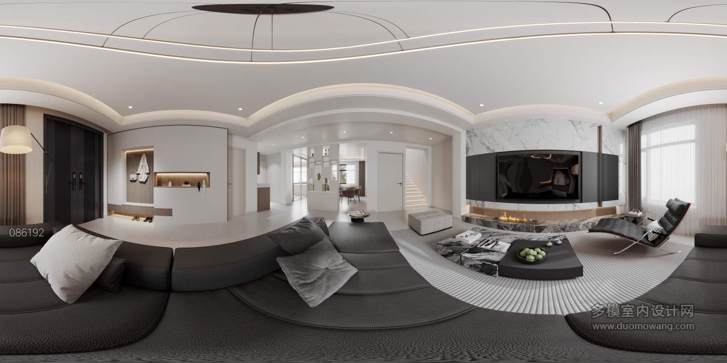 现代一层客厅全景