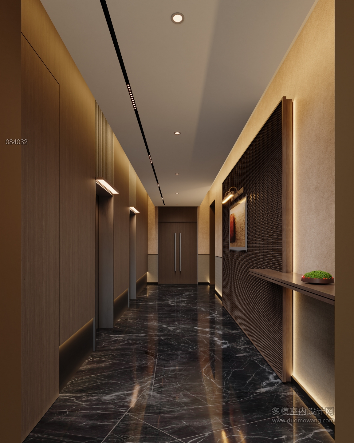 现代酒店电梯厅特写