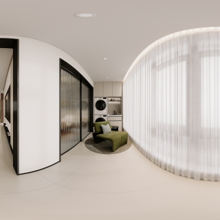 现代奶油阳台全景