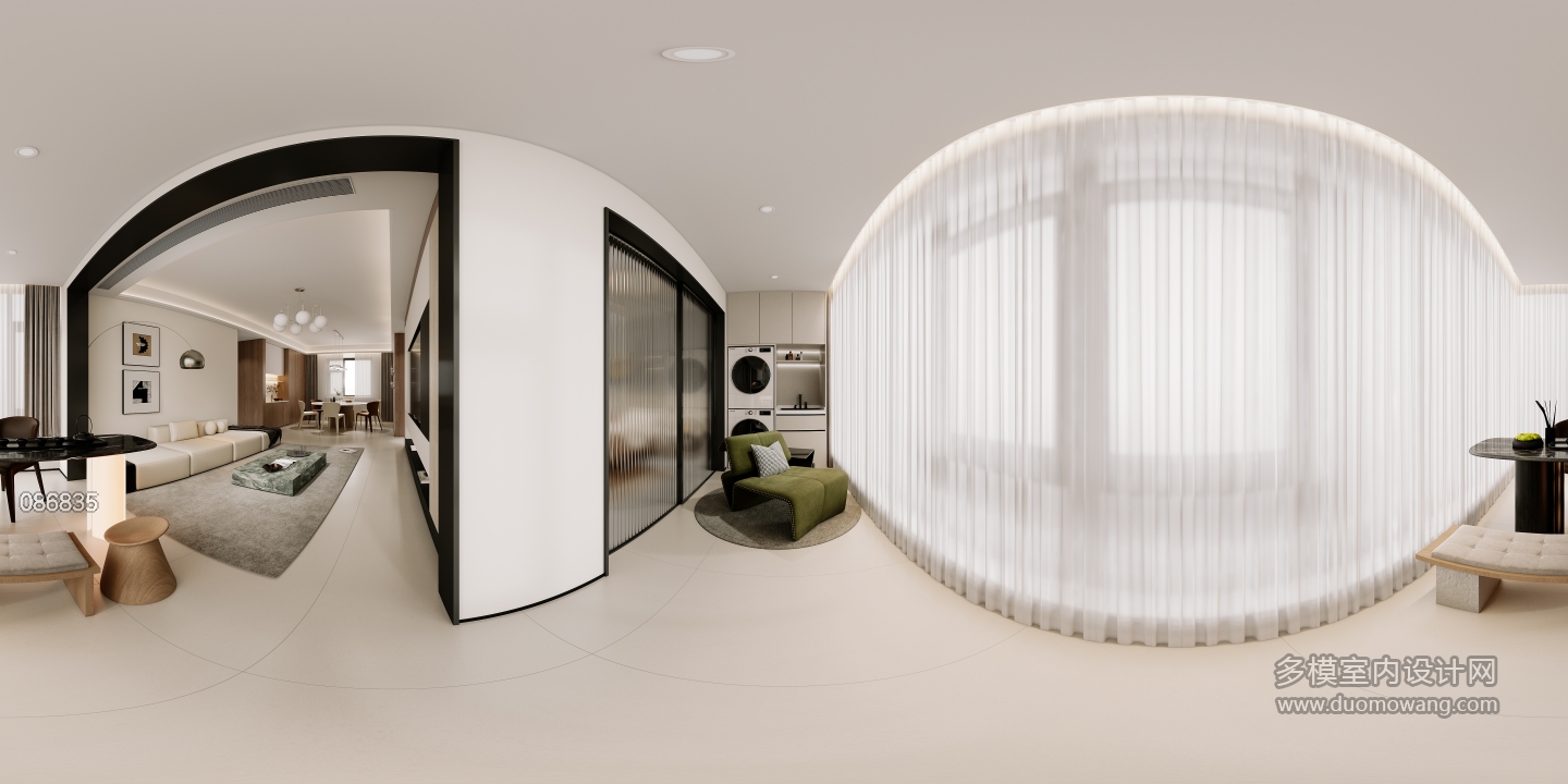 现代奶油阳台全景