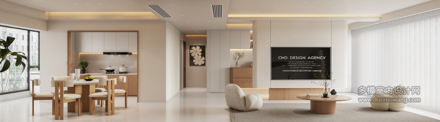 1现代奶油原木风电视面