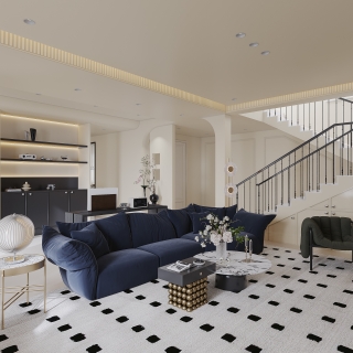 法式奶油一层客厅沙发背景墙