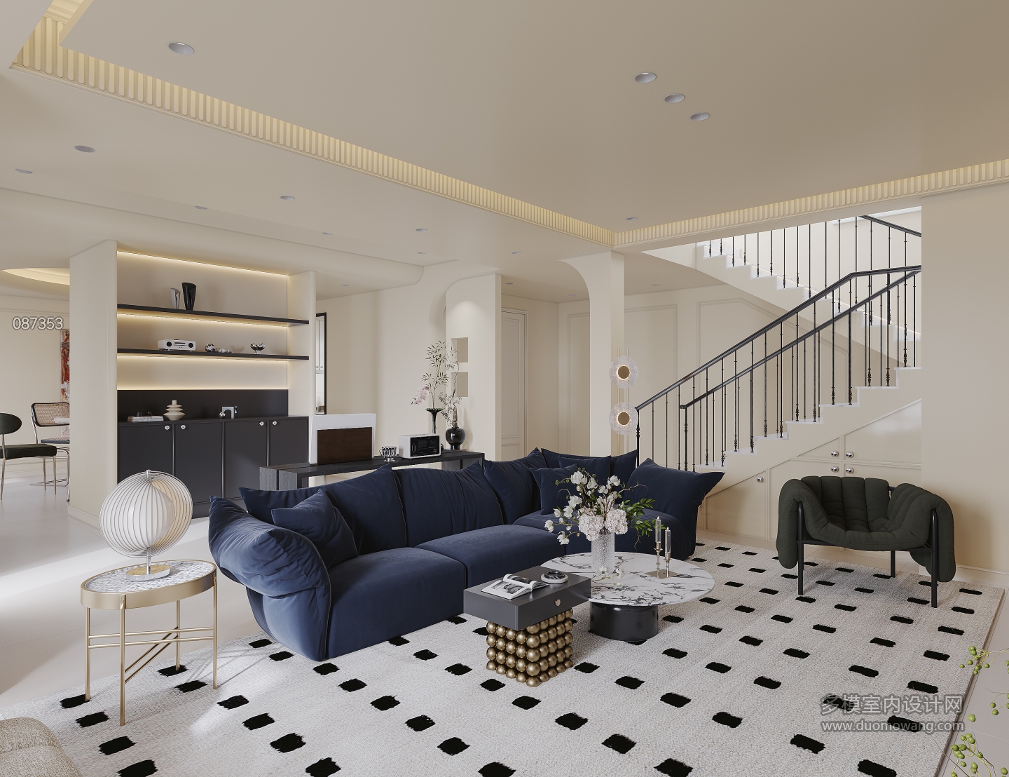 法式奶油一层客厅沙发背景墙