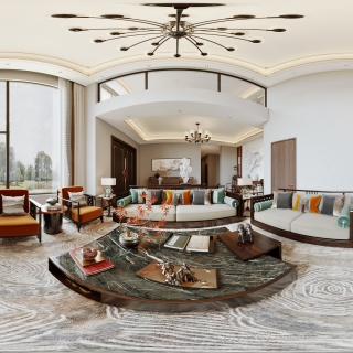 新中式一楼客厅全景