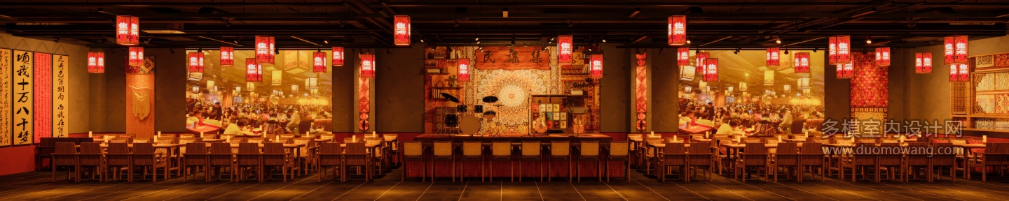 中式复古酒吧全景