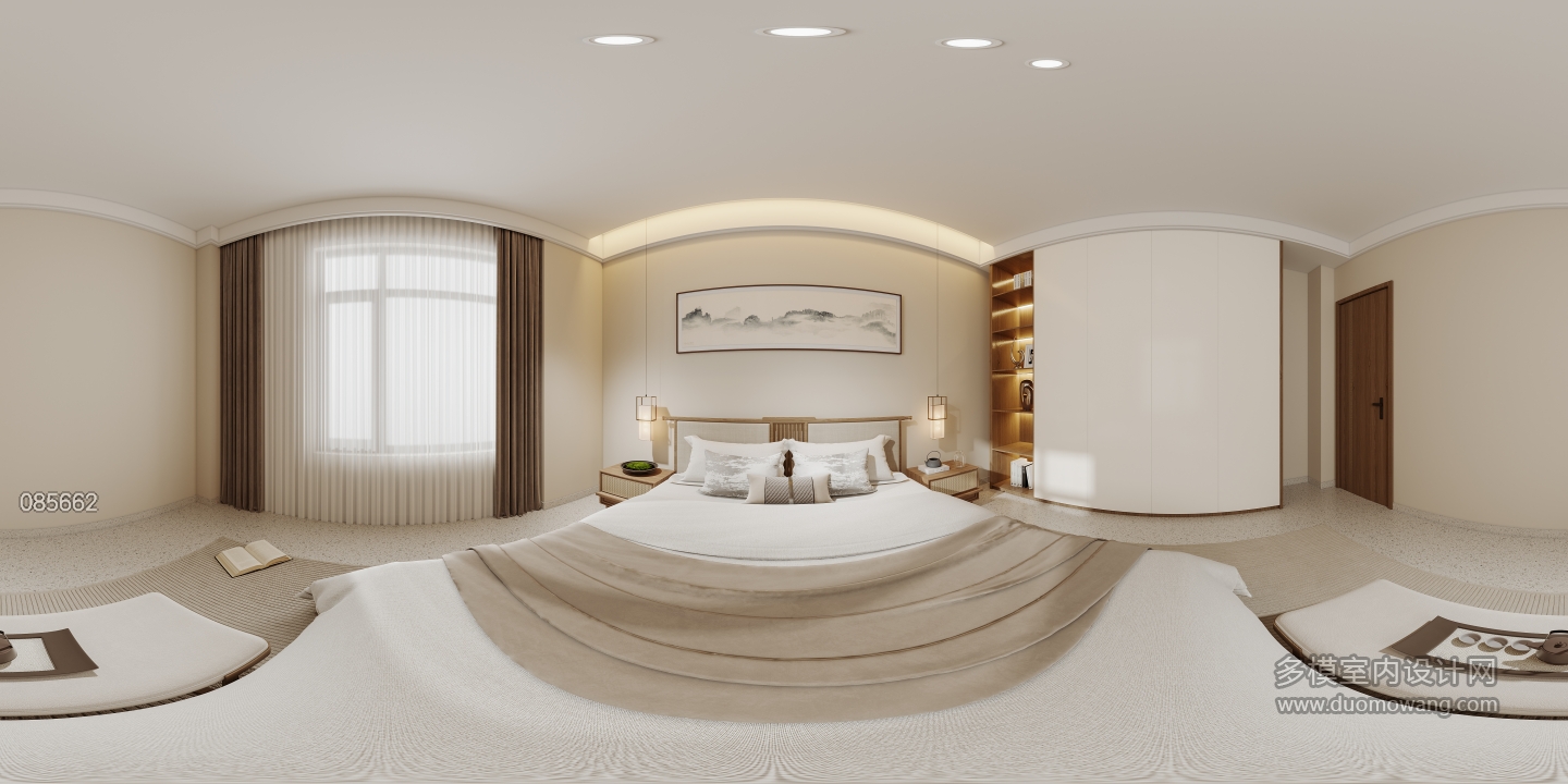 新中式一层主卧全景