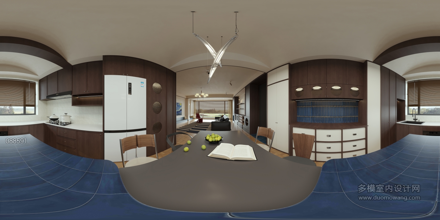 现代 中古风 餐厅 全景 新