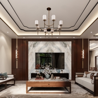 新中式楼下电视墙