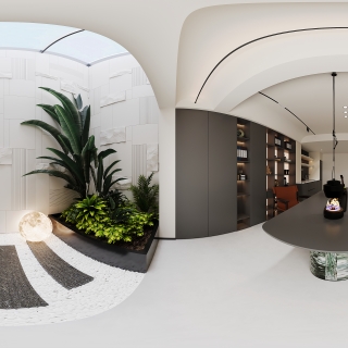 现代负二茶室全景