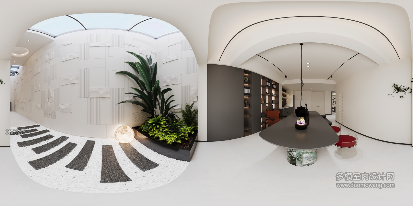 现代负二茶室全景