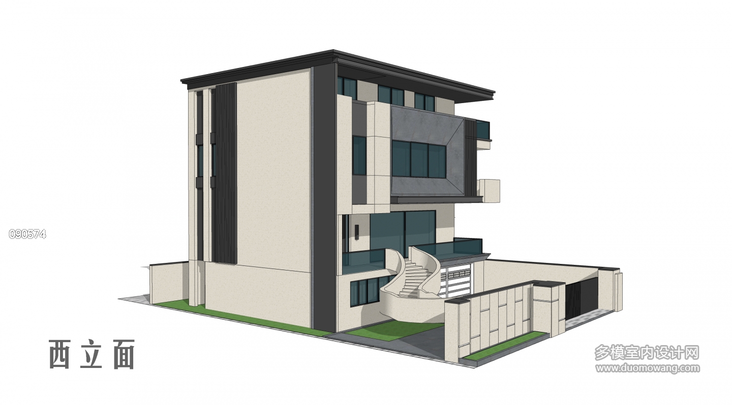 现代别墅西立面