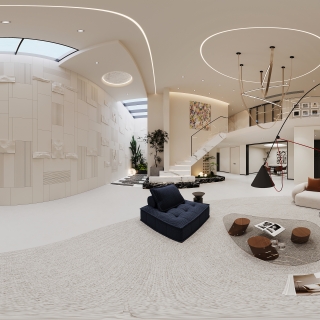 现代负二客厅全景