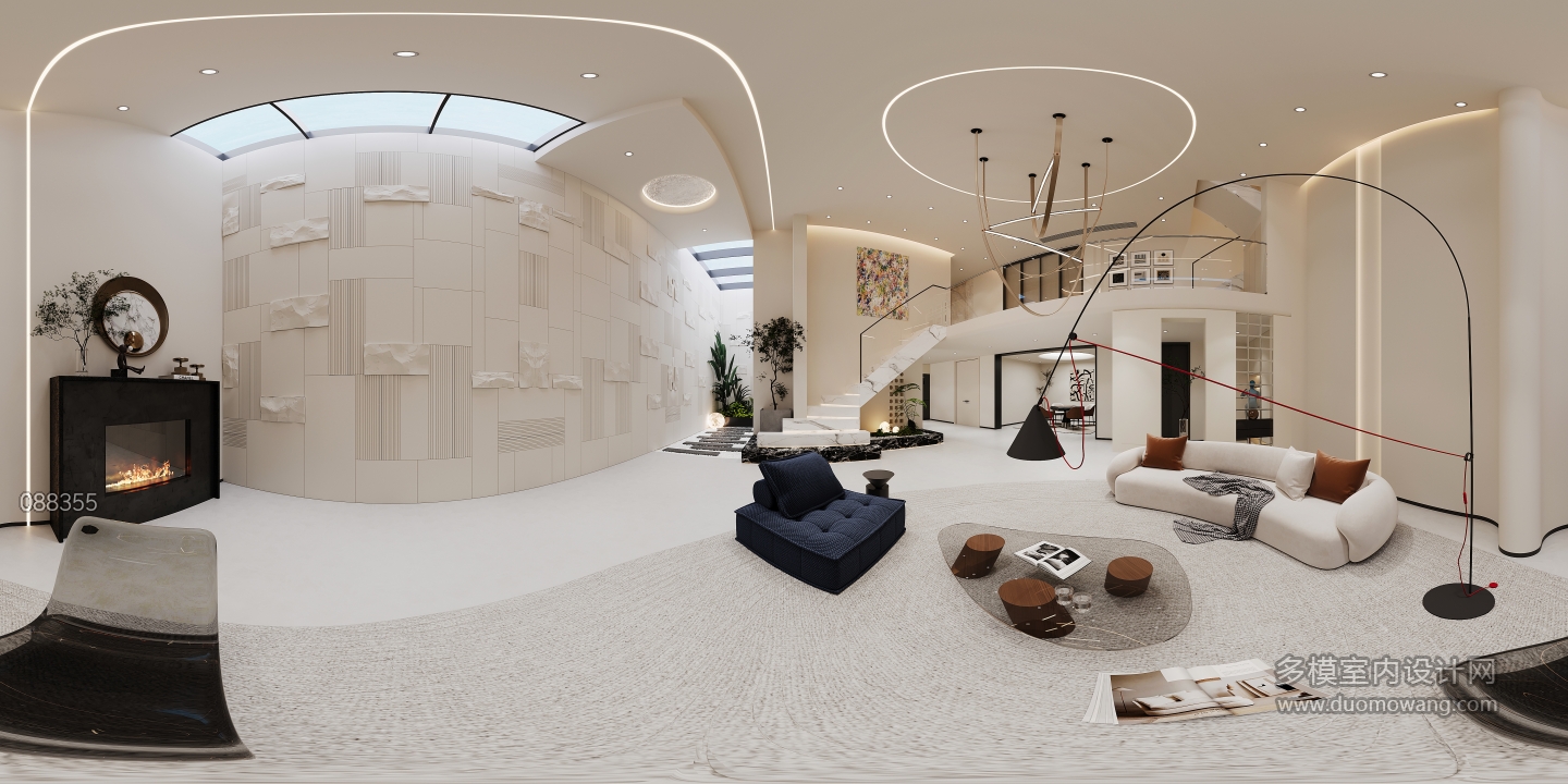 现代负二客厅全景