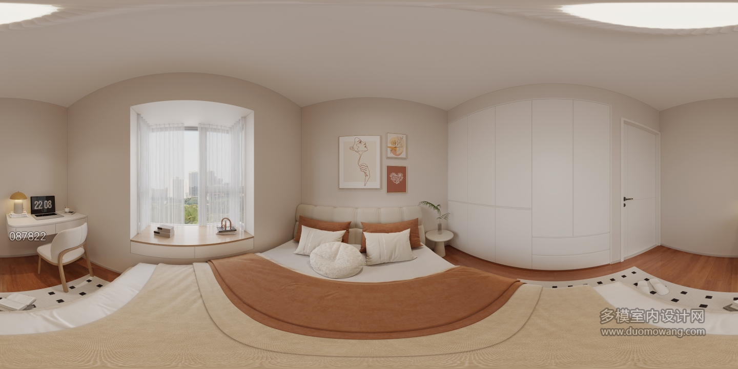 奶油原木主卧全景