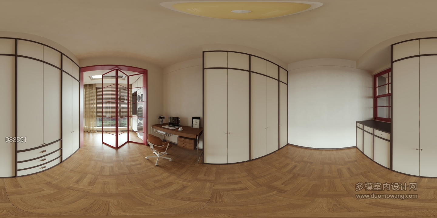 现代 中古风 书房 全景