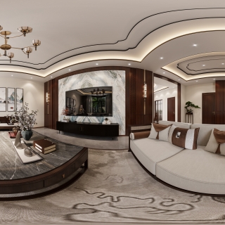 新中式楼下客厅-全景