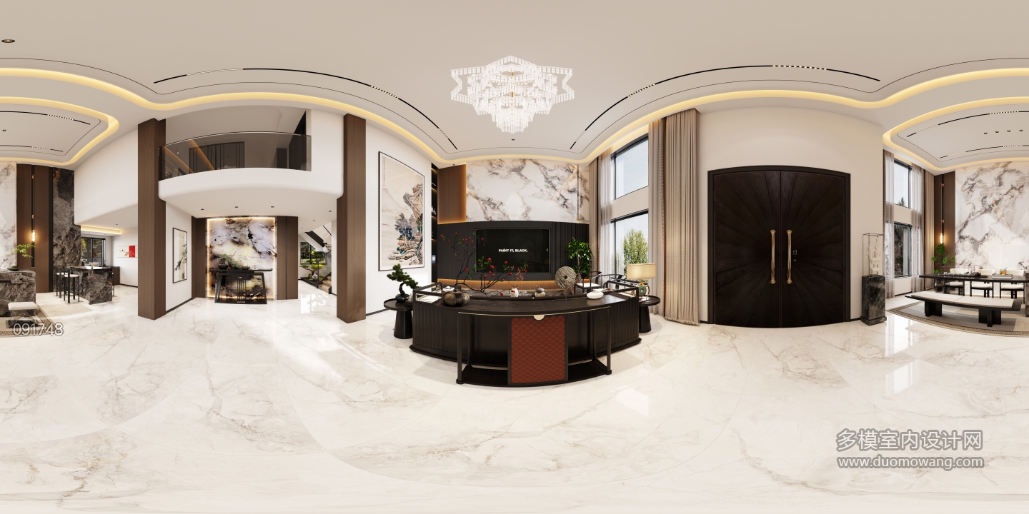 1新中式客厅全景