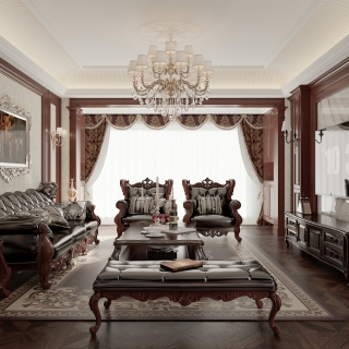 美式一楼客厅单张