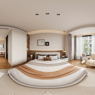 6现代中古风主卧全景